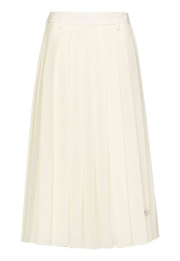 Prada pleated logo-patch midi skirt - Bianco