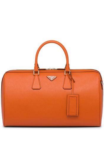 Prada leather logo-patch travel bag - Arancione