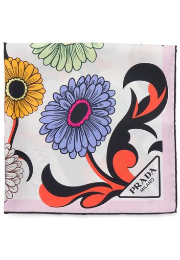 Prada floral-print twill scarf - Bianco