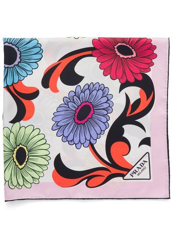 Prada pop-retro floral-printed silk scarf - Bianco