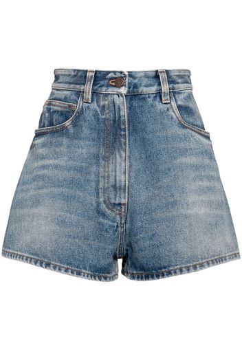 Prada high-rise logo-plaque denim shorts - Blu