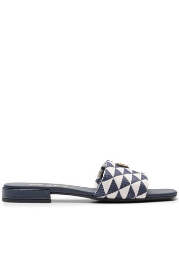 Prada Sandali slides con placca logo - Blu