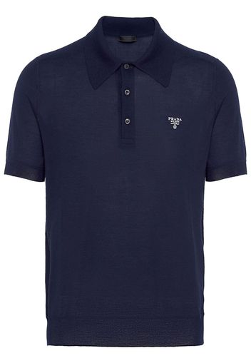 Prada logo-embroidered cashmere polo shirt - Blu