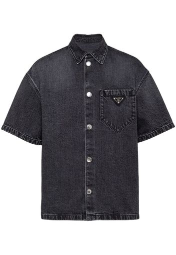 Prada logo-plaque denim shirt - Nero