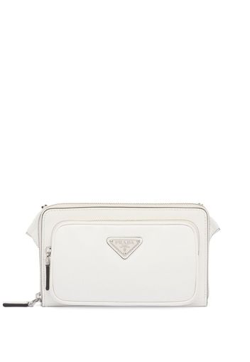 Prada logo-plaque leather messenger bag - Bianco