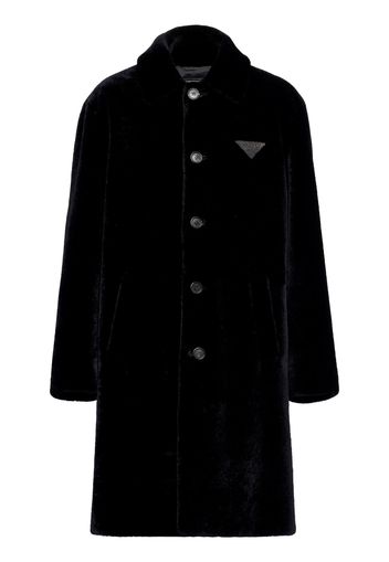 Prada shearling logo plaque coat - Nero