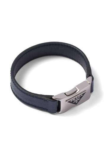 Prada Saffiano-leather triangle-logo bracelet - Blu