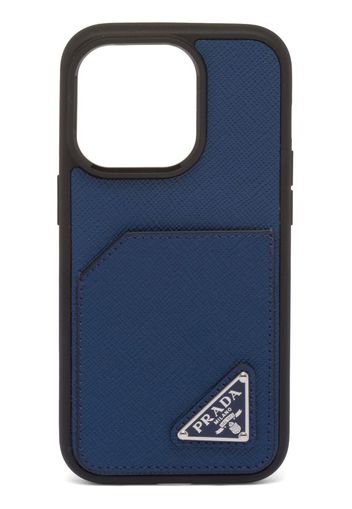 Prada Saffiano logo Iphone 14 Pro case - Blu