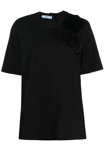 Prada flower-appliqué cotton T-shirt - Nero
