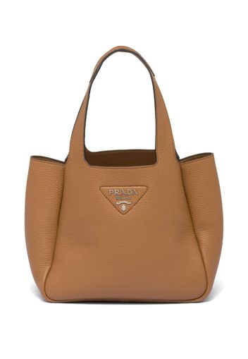 Prada Borsa tote con placca logo - Marrone