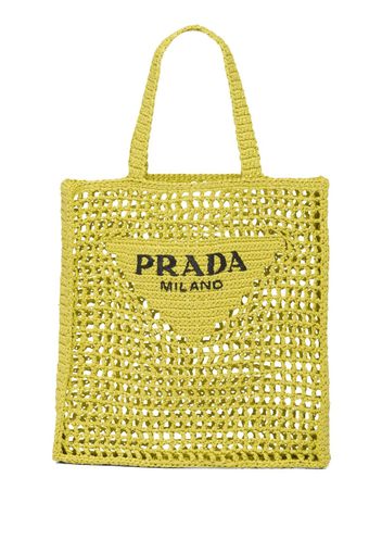 Prada embroidered-logo raffia tote bag - Giallo