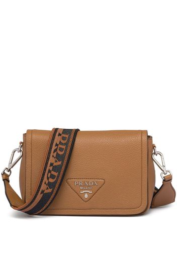 Prada logo-plaque leather shoulder bag - Marrone