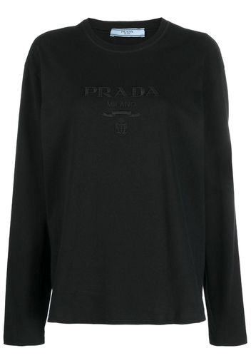 Prada logo-embroidered long-sleeve cotton T-shirt - Nero
