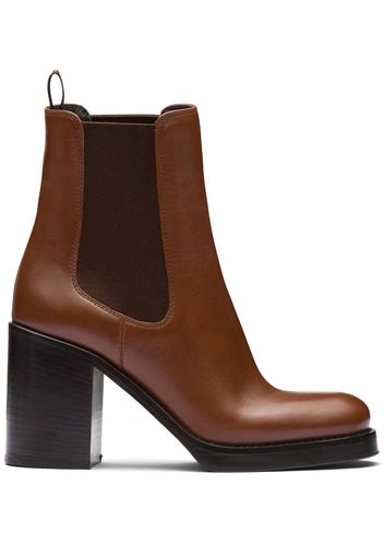 Prada brushed leather 85mm ankle boots - Marrone