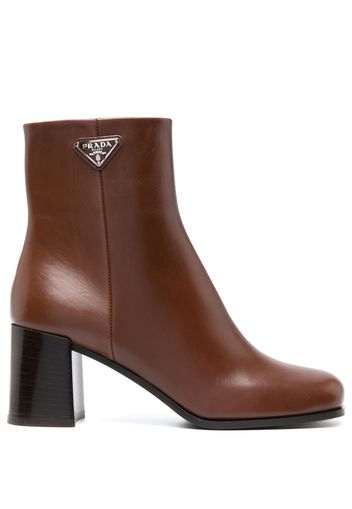 Prada triangle-logo leather boots - Marrone