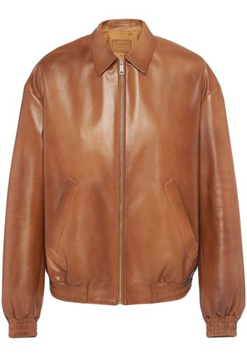 Prada oversized leather bomber jacket - Marrone