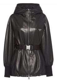 Prada logo-plaque belted-waist jacket - Nero