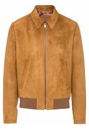 Prada embossed logo zipped suede jacket - Marrone