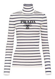 Prada striped intarsia knit-logo roll neck jumper - Bianco