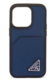 Prada Saffiano logo Iphone 14 Pro case - Blu