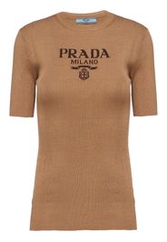 Prada T-shirt girocollo con logo - Marrone