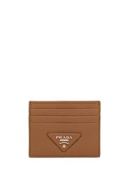 Prada triangle-logo leather cardholder - Marrone