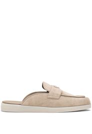 Prada triangle-logo open-back suede loafers - Toni neutri