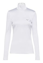 Prada triangle-logo satin long-sleeve top - Bianco