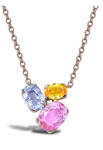 18kt rose gold Rainbow Fancy sapphire three-stone pendant necklace