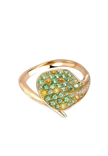 Pragnell Anello Wildflower Honeysuckle in oro 18kt con tzavorite e diamanti