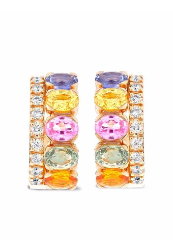 Pragnell Orecchini a cerchio in oro rosa 18kt con diamanti e zaffiri