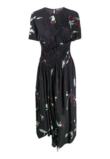 brush stroke pleated midi dress