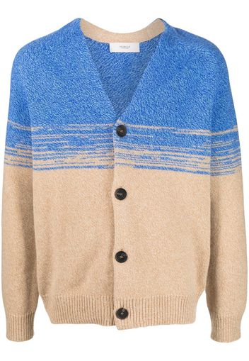 Pringle of Scotland V Neck Lambswool Cardigan With Degrade Effect In Cobalt And Camel - Blu