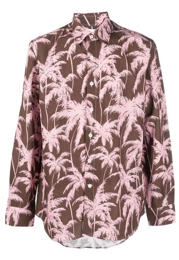 PT Torino palm tree-print long-sleeve shirt - Marrone