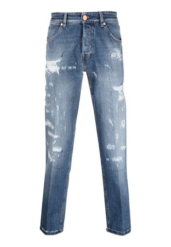 Pt05 Jeans dritti con effetto vissuto - Blu