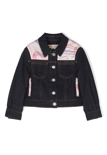 PUCCI Junior graphic-print panelled denim jacket - Blu