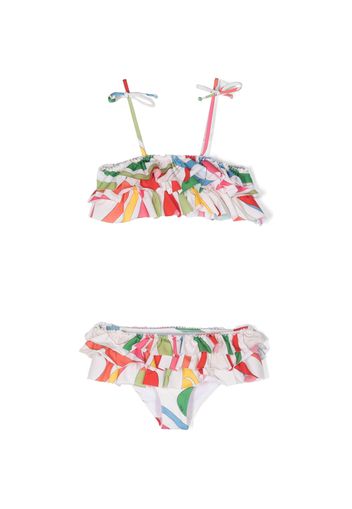 PUCCI Junior abstract-pattern print ruffle bikini - Toni neutri