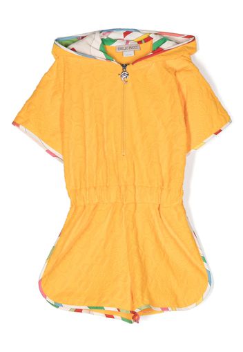 PUCCI Junior monogram-pattern hooded playsuit - Giallo