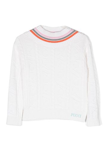 PUCCI Junior logo-embroidered cable-knit jumper - Bianco