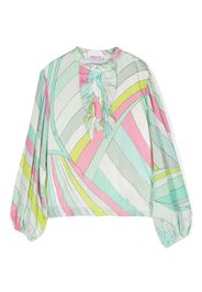 PUCCI Junior abstract-pattern ruffle-trim blouse - Verde