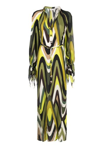 PUCCI Moire-print maxi shirt dress - Verde
