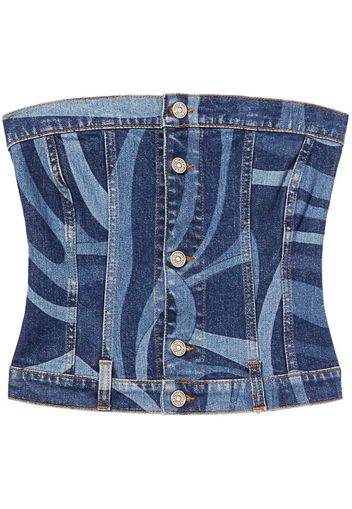 PUCCI abstract-print denim corset - Blu