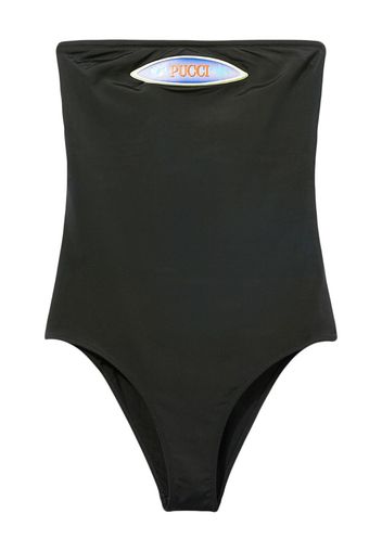 PUCCI logo-patch strapless swimsuit - Nero