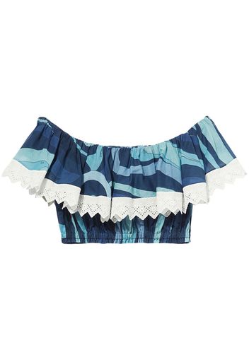 PUCCI wave-print ruffle-detailing top - Blu