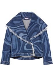 PUCCI abstract-print frayed-edge denim jacket - Blu