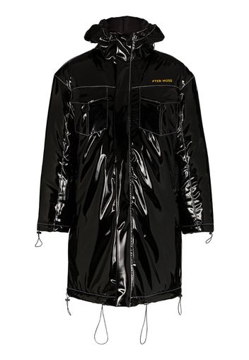 Hooded vinyl parka coat