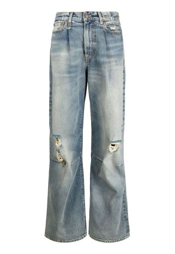 R13 Jeans Wayne a gamba ampia con effetto vissuto - Blu
