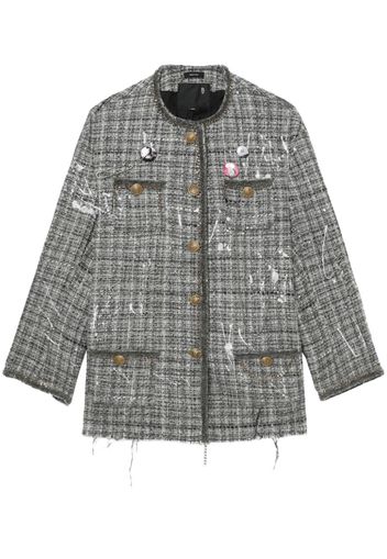 R13 paint-splatter buttoned tweed jacket - Grigio