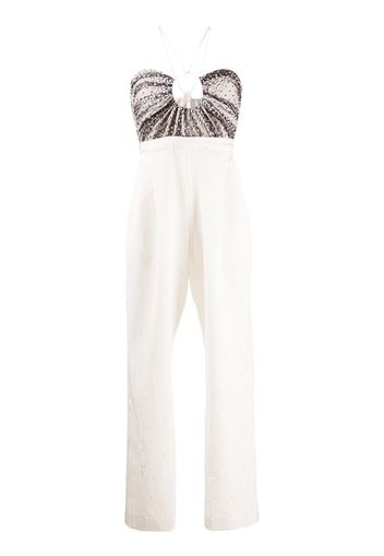 tulle panel halterneck jumpsuit