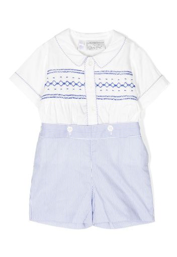 Rachel Riley striped embroidered cotton romper - Bianco